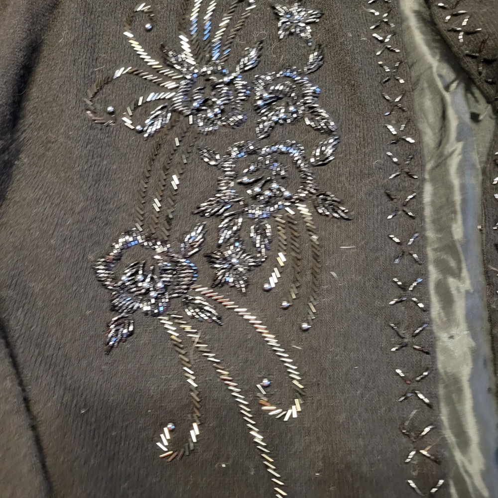 Hems Black Cardigan with Black Beaded Embroidery - Picture 6 of 8